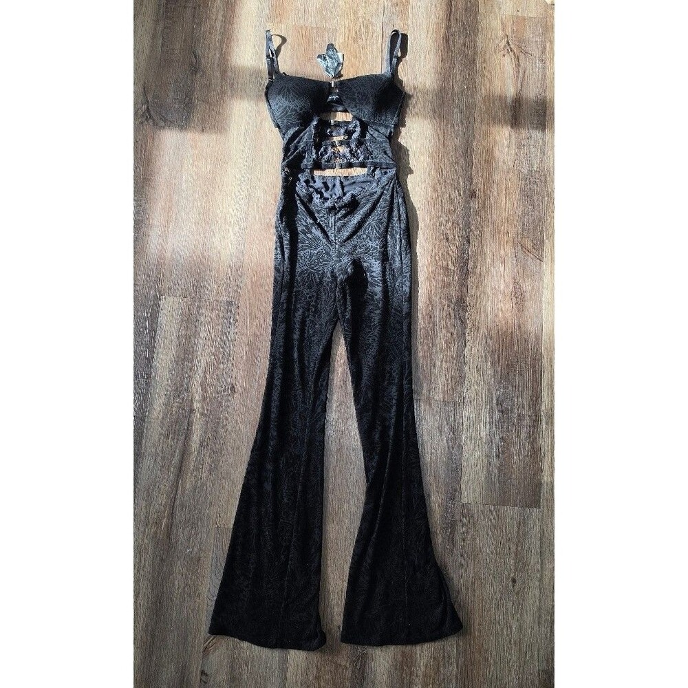 OUTCAST Women's Cora Jumpsuit Sweetheart Cutout Velvet Flared Leg (Size Small)